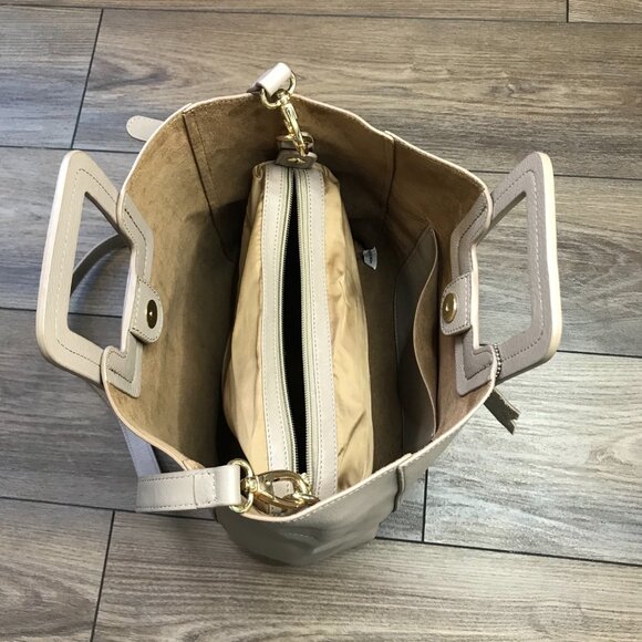 TMRW Studio Antonio Medium Leather Crossbody Bag Removable Inner Pouch Neutral - Picture 5 of 16